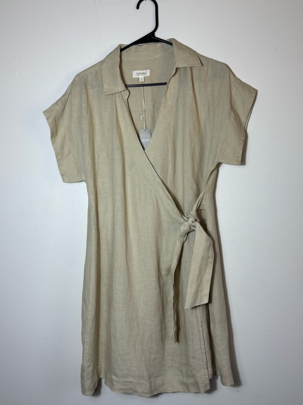 NWT Haven Well Within 100% Linen Tan Short Sleeve Shirt Dress Sz M